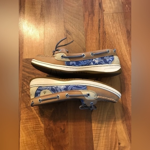 SPERRY Womens Leather Angelfish Boat Lace Tie Sequins Loafer Tan Shoe Size 6.5 - Picture 7 of 13